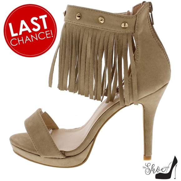 The Shoe Loft Shoes - Hailey Studded Fringe Open Toe Heels The Shoe Loft Shoes - Hailey Studded Fringe Open Toe Heels